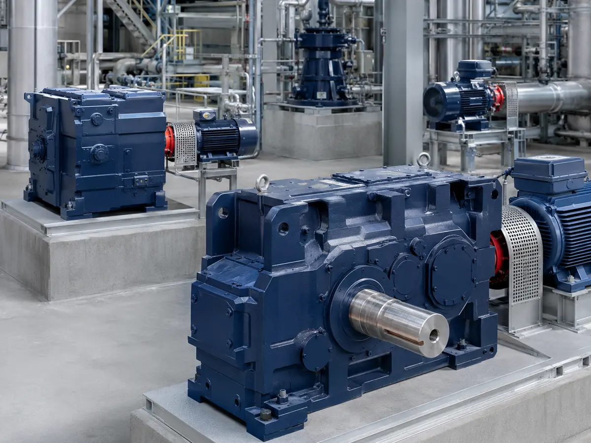 Industrial gearbox installation in a modern plant
